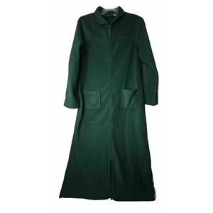 VTG LLBean Fleece Full Length Robe Womens L Reg Full Zip - Rich Green EUC